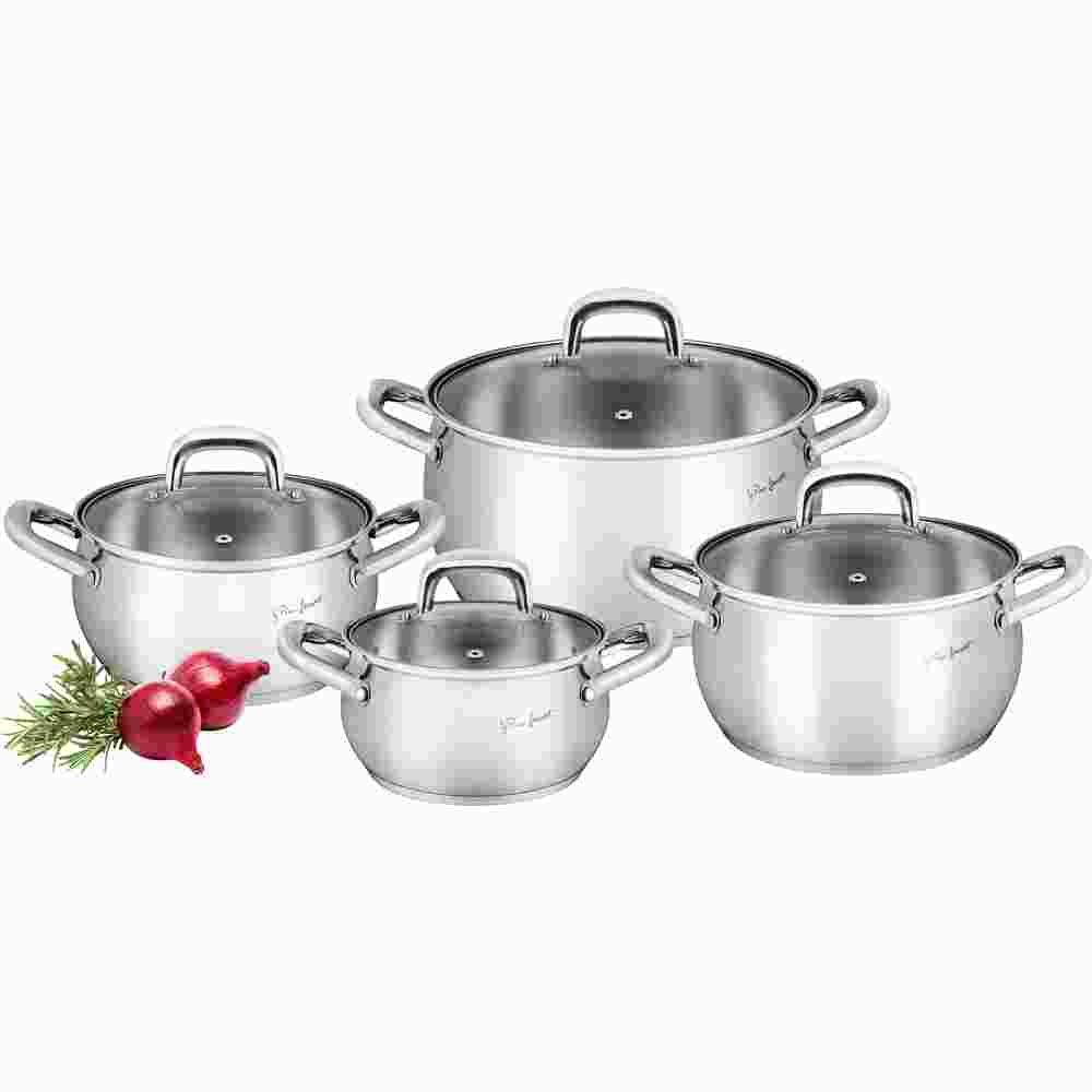 Lamart Set Of 4 Pots With Glass Lids. Stainless Steel- 16cm,18cm,20cm,