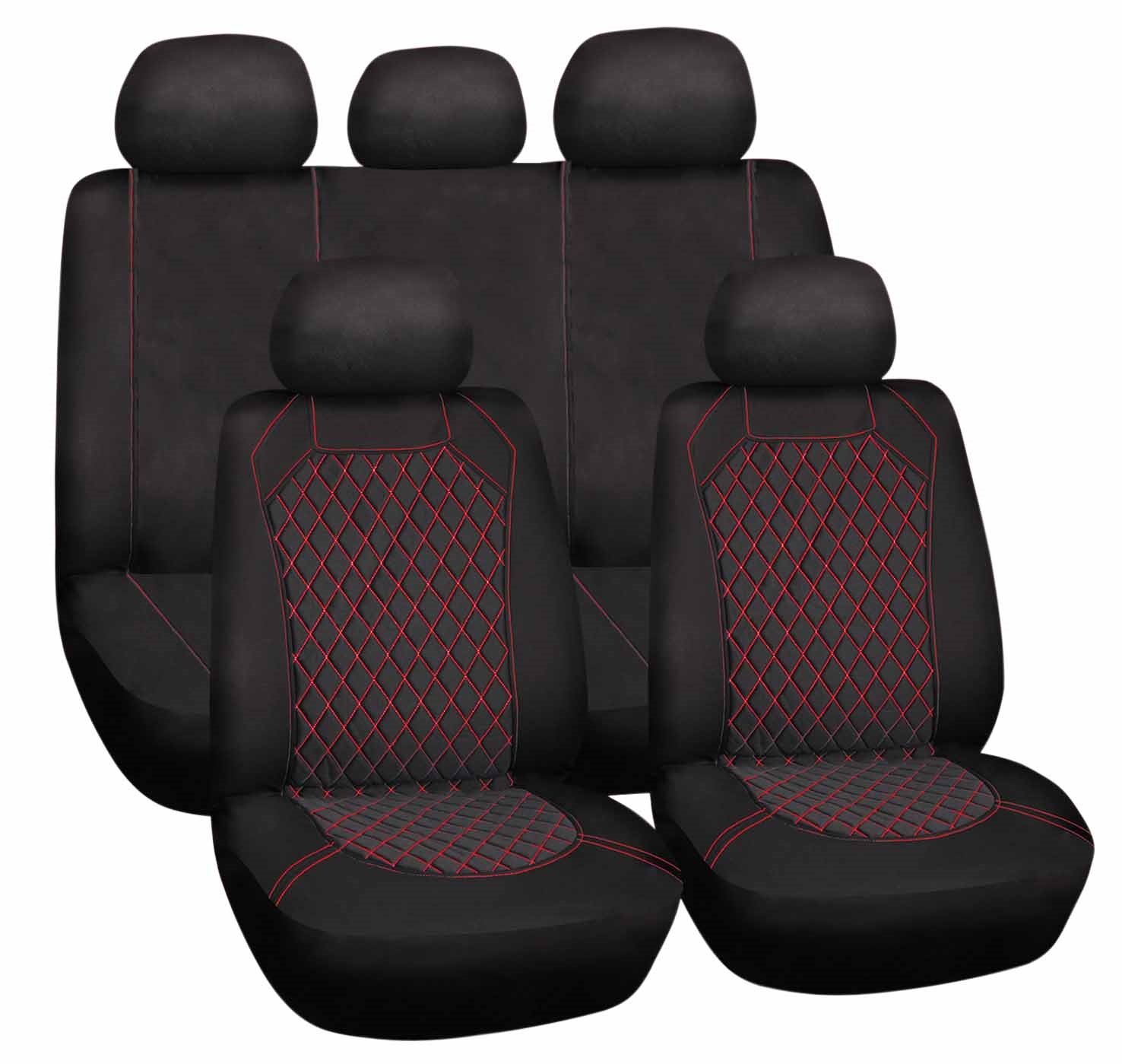 Set Of Universal Seat Covers "spiderweb" Black/red With Zipper