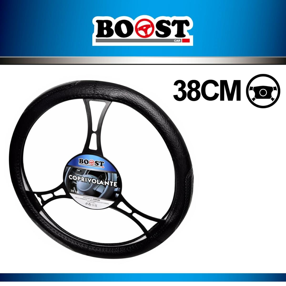 Streering Wheel Cover Fantasy Rug Black 38cm - Boost