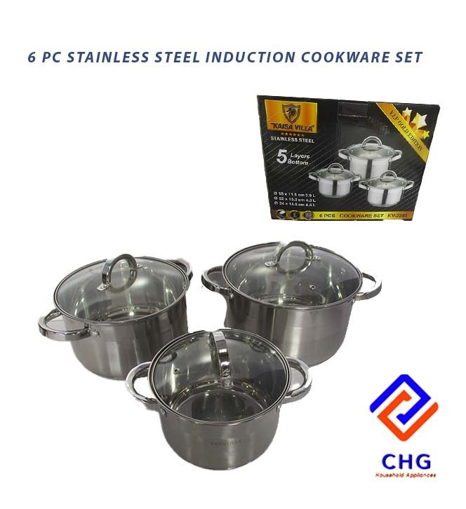 6 Pcs Cookware 18/22/24cm Stainless Steel Pots- Kv2240