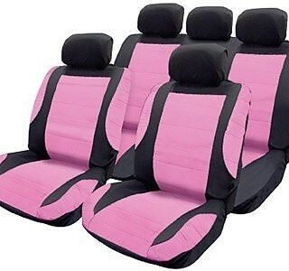 Think Pink Leather Look Seat Cover Set